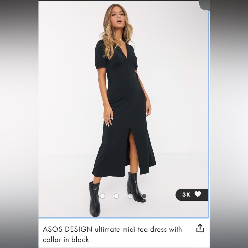 ASOS Black Midi Tea Dress with Collar